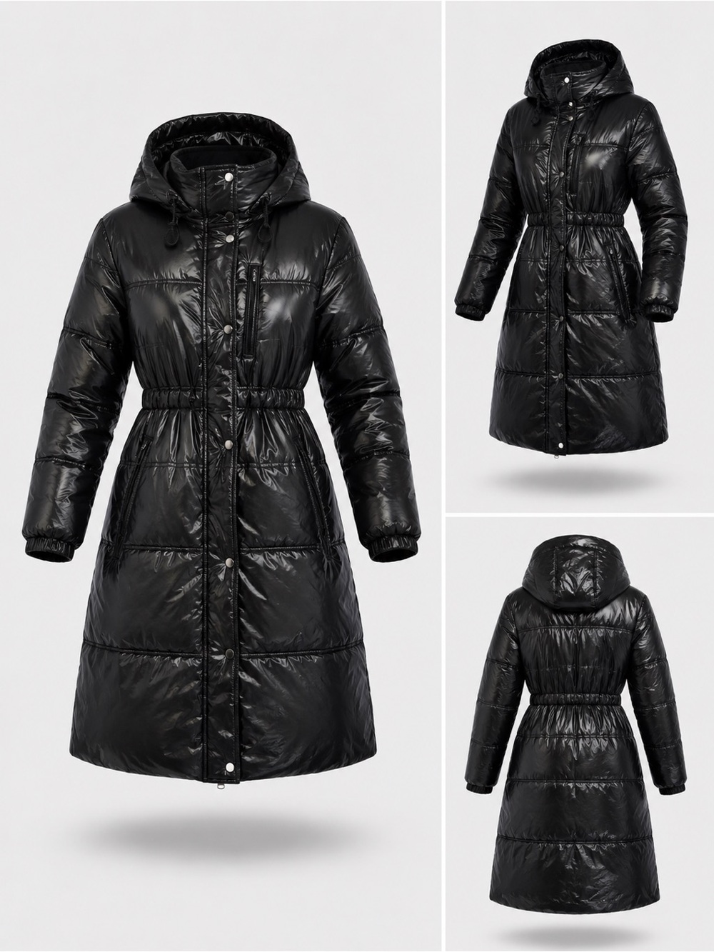 GAP Black Long Quilted Puffer Coat with Hood